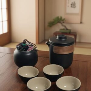 Hogar Cocina Tetera Cerámica con 4 Tazas  (Azul)