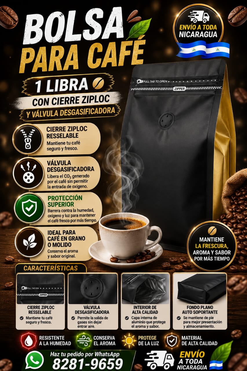 Empaque Bolsa Café 1 libra 13.5*26+7.5cm Negro+Dorado