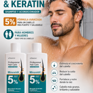 KORMESIC Champú + Rinse con 5% de minoxidil y keratina 265g