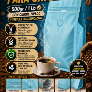 Empaque Bolsa Café 1 libra 13.5*26+7.5cm Celeste