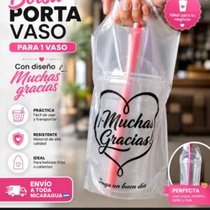 Empaque Bolsa de Té Uno Vaso 16*28+4cm HD 25micra (Muchas Gracias) 100unds