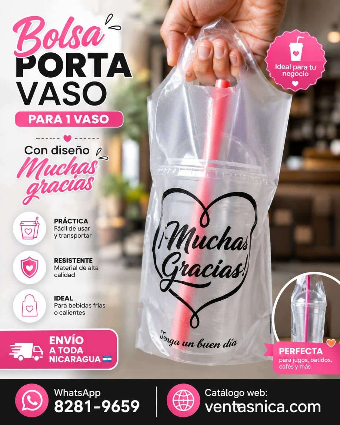 Empaque Bolsa de Té Uno Vaso 16*28+4cm HD 25micra (Muchas Gracias) 100unds